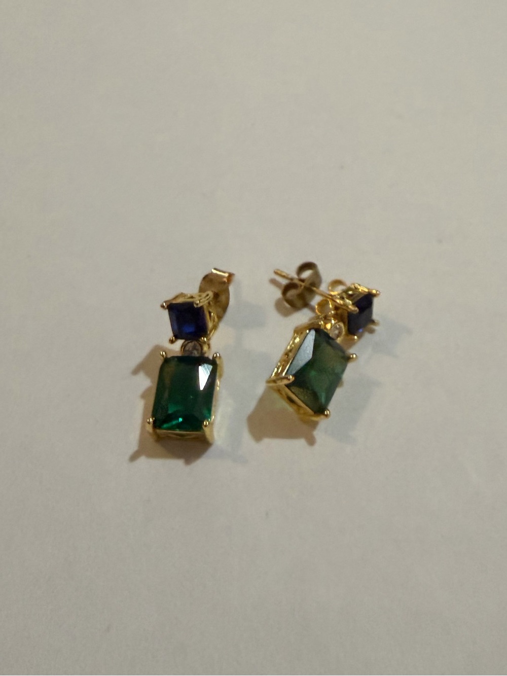 Gold-Plated Green and Blue Emerald Drop Earrings - Picture 5 of 7